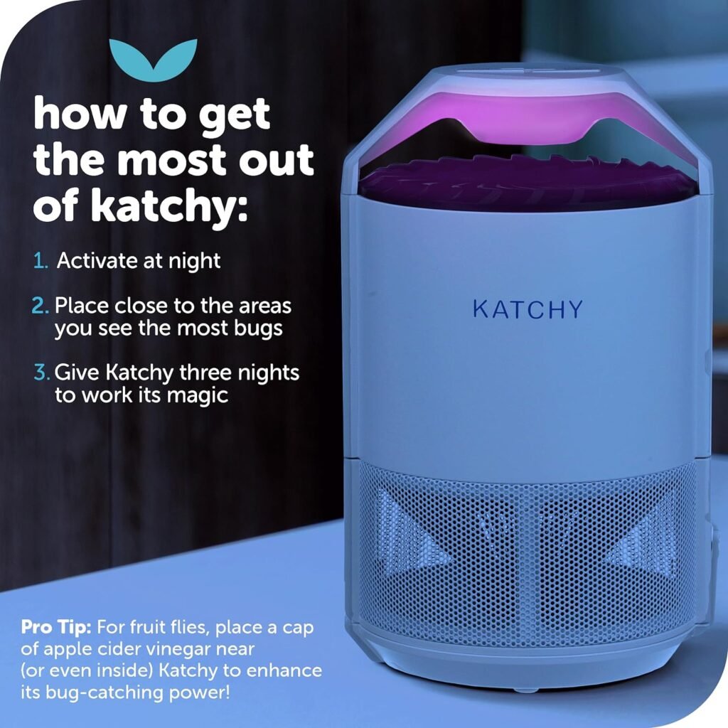 Katchy Indoor Insect Trap - Catcher Killer for Mosquitos, Gnats, Moths, Fruit Flies - Non-Zapper Traps for Inside Your Home - Catch Insects Indoors with Suction, Bug Light Sticky Glue (White)