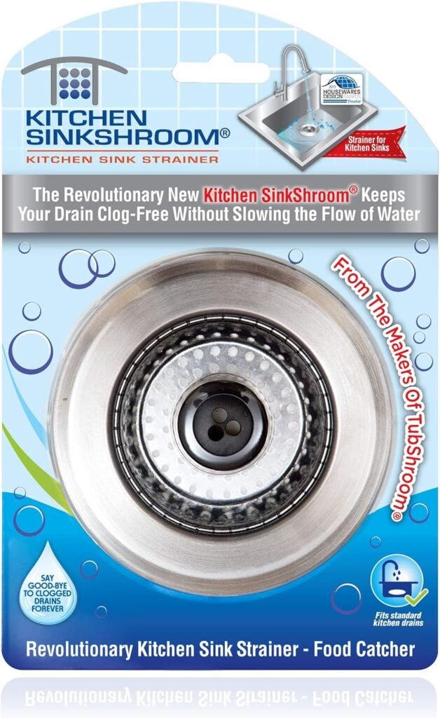 Kitchen SinkShroom Revolutionary Clog-Free Stainless Steel Sink Strainer, Chrome gray